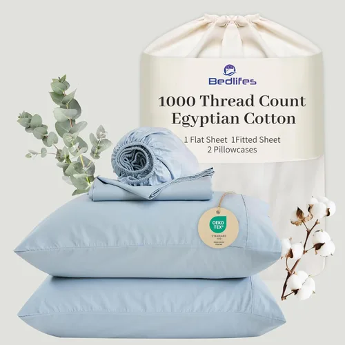 Miniatura 19 de Bedlifes Sábanas de algodón egipcio de 1000 hilos, tamaño Queen, 4 piezas con bolsillo profundo de 16 pulgadas, ropa de cama ultrasuave refrescante