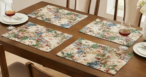Miniatura 2 de WARM HOME DESIGNS Juego de 4 manteles individuales de lujo de jacquard de 19 pulgadas, bordados con diseño de rosas intrincadas para decoración