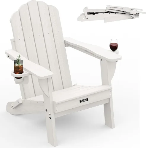 Miniatura 12 de Silla Adirondack plegable, silla Adirondack de HDPE con 2 soportes para tazas, sillas para fogatas al aire libre de fácil montaje para patio