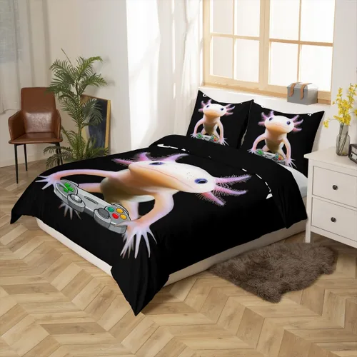 Miniatura 2 de Funda de edredón Axolotl tamaño individual, lindo juego de ropa de cama de Axolotl para niños, adolescentes y niños en la sala de juegos, funda