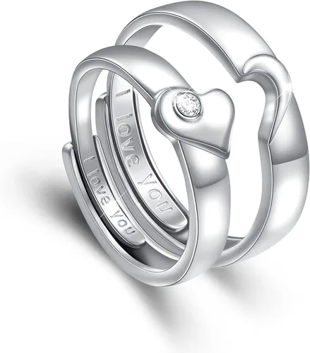 DAOCHONG Juego de anillos de plata de ley 925 para parejas, anillos de promesa para parejas, con texto en inglés "I Love You"