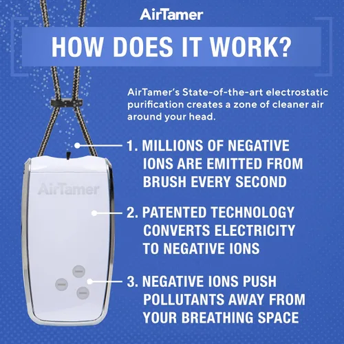 Miniatura 7 de AirTamer Purificador de aire personal recargable A320W, rendimiento probado, probado contra virus y contaminantes*, blanco con estuche de viaje