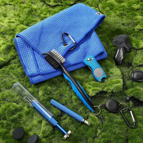 Miniatura 7 de Kit de limpieza de golf de 5 piezas, toalla de golf, cepillo retráctil para palos de golf, sacapuntas de ranura para ranuras U y V, herramienta