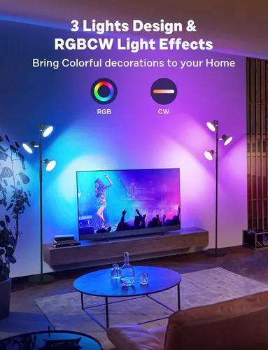 Miniatura 6 de SIBRILLE RGBCW Lámpara de Pie, Lámpara de 36W de Cambio de Color Brillante, Moderna Lámpara de Pie LED RGB Regulable Sin Escalones con Control