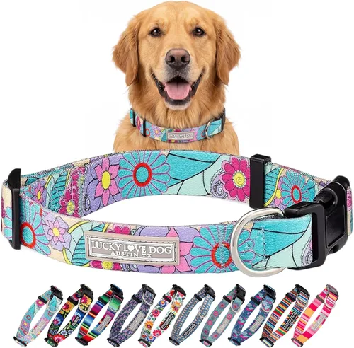 Miniatura 28 de Lucky Love Dog - Collar para perras pequeñas, diseño Blackbird de estampado alegre con flores de primavera y verano, talla XS