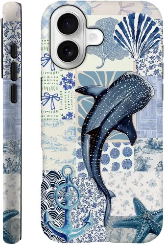 Miniatura 9 de DAIZAG Funda compatible con iPhone 13, funda duradera de protección contra golpes para niñas y mujeres, tema de retazos azul océano Tema