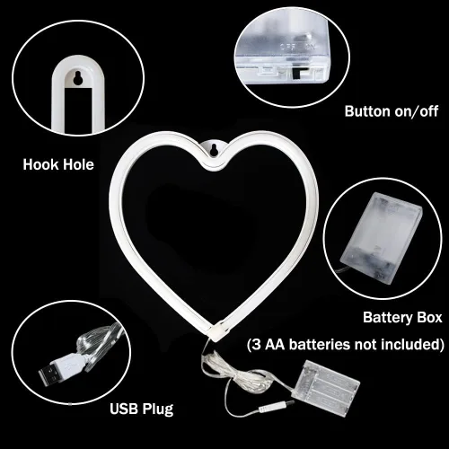 Miniatura 6 de Letreros de neón con forma de corazón para el día de San Valentín, luces LED de amor con USB y pilas para el hogar, pared, día de la madre, boda