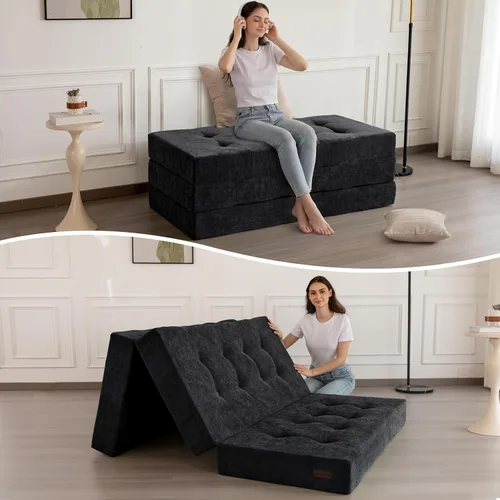 MAXYOYO Colchón plegable de tres pliegues, colchón plegable acolchado de 6 pulgadas con tela de chenilla, tapete portátil de tamaño individual para