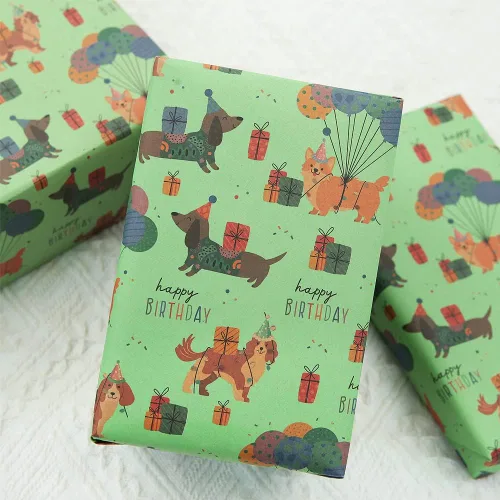 Miniatura 4 de Apol Papel de regalo de feliz cumpleaños, papel de regalo para cachorros, 4 hojas plegadas, papel de estraza para niños, niñas, mujeres, hombres