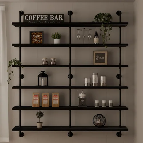 Miniatura 21 de HDDFER - Estantería industrial para tuberías rústicas en blanco, estantes de pared de tubería industrial con tablas de madera, estantes flotantes