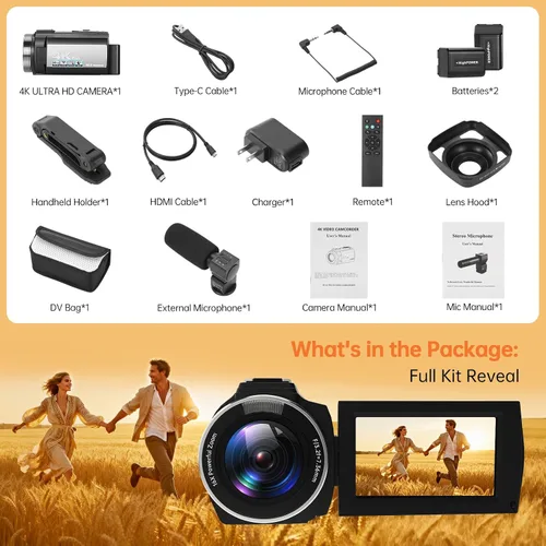Miniatura 9 de Videocámara 4K60FPS 48MP Vlogging Cámara para YouTube 3.0" Pantalla táctil 16X Zoom Digital WiFi IR Visión Nocturna con 2 Baterías Micrófono Estéreo