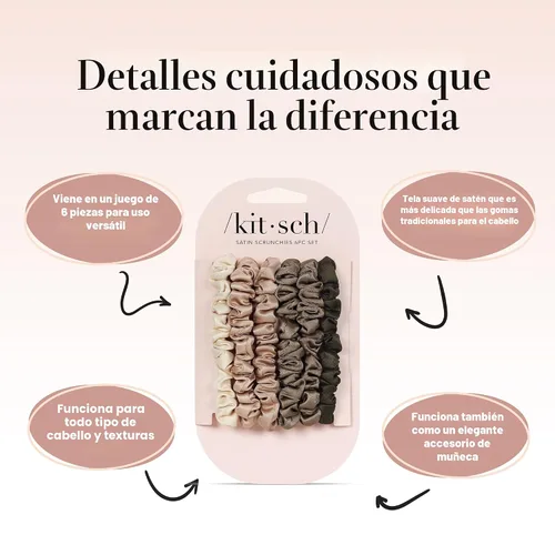Miniatura 4 de Kitsch Coleteros de satén ultra pequeños para mujer, sin arrugas, sin encrespamiento, para dormir, más suaves que los coleteros de seda suaves