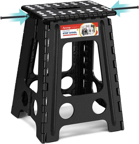 Miniatura 16 de ACSTEP Taburete plegable para adultos de 11 pulgadas de altura, taburete de plástico ligero plegable con capacidad de hasta 300 lbs, taburete Negro
