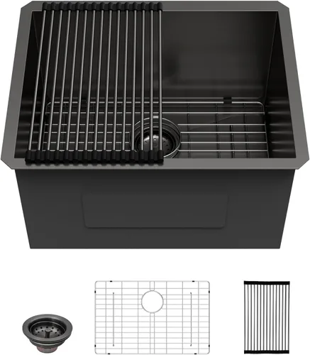 Miniatura 35 de Lordear Fregadero de cocina para interiores y exteriores de 15 x 17 con grifo plegable, Samll Bar Prep 16 calibre T304 de acero inoxidable