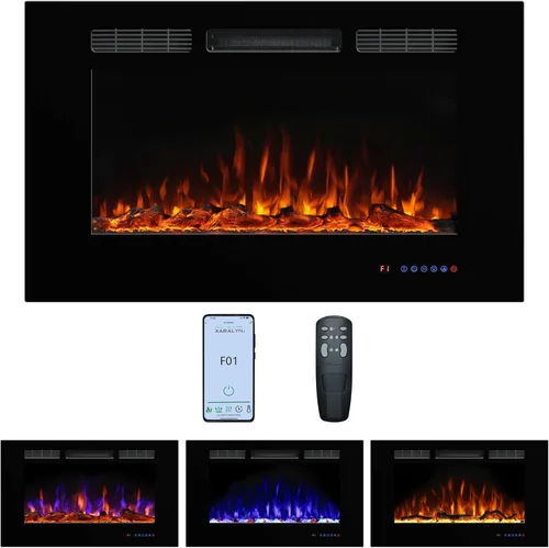 Chimenea Eléctrica de 40 pulgadas de ancho, 26.5" de alto, Insertos de Chimenea Empotrados y Montados en la Pared, Llama Multicolor con Atenuador de