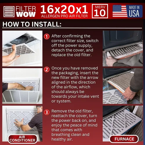 Miniatura 6 de FilterWow Filtro de aire Allergen Pro - Filtro electrostático plisado MERV 10 HVAC para horno (paquete de 2, 16 x 20 x 1)