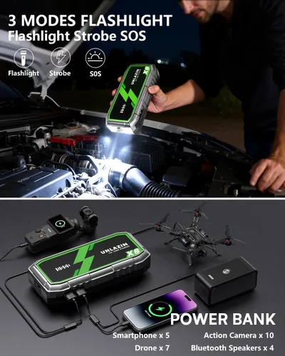 Miniatura 7 de X8 Arrancador de Salto 8000A Arrancador de Batería Portátil con Arranque Forzado, Caja de Arranque de Coche de 12V y Amplificador de Batería