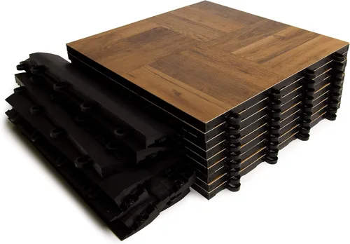 Miniatura 4 de Big Floors 3X3DKMAPLEFLOOR Kit de piso de baile modular entrelazado de plástico liviano (3' x 3'), roble oscuro, 21 piezas
