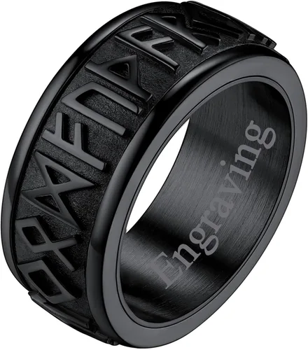 FaithHeart Anillo giratorio nórdico vikingo con runas de acero inoxidable chapado en oro para hombres y mujeres, puede grabar personalizado