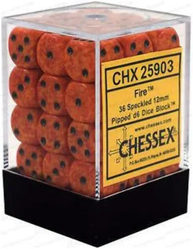 DND - Juego de dados Chessex D&D de 0.472 in, juego de dados poliédricos de plástico de fuego moteado, Dungeons and Dragons, incluye 36 dados - D6