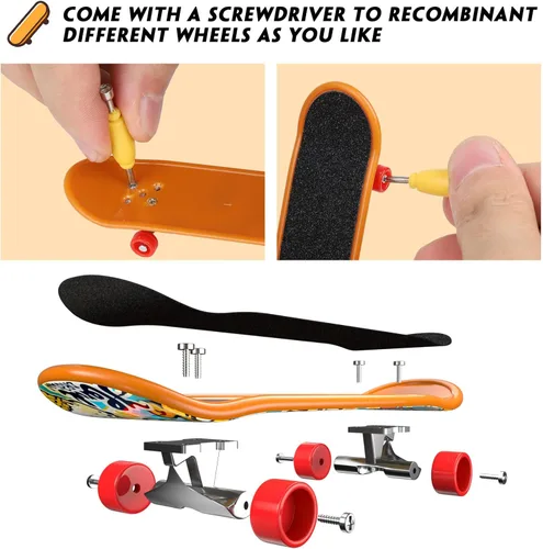 Miniatura 5 de Minipatinetas para Dedos 12PCS Juego Profesional de Tablas para Dedos Creativas Movimiento de Dedos, Kit Inicial de Mini Skateboards Favoritos de 12