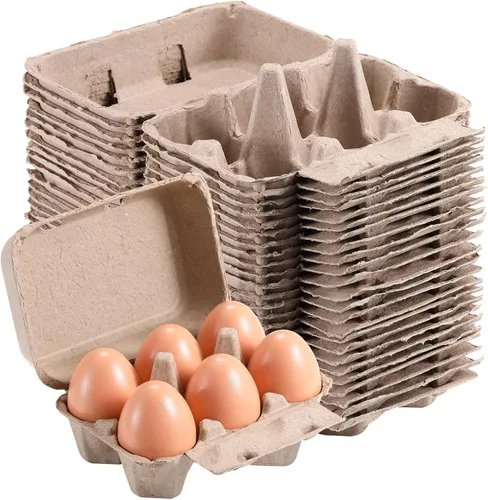 Miniatura 8 de Media docena de cajas de huevos vintage, paquete de 50 cartones de huevos de pulpa natural en blanco, 6 unidades para huevos de gallina, bandeja