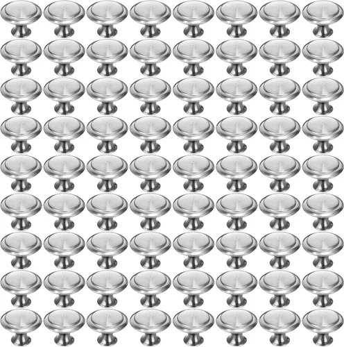 Bememo Paquete de 100 pomos para gabinetes de cocina, asas redondas plateadas para cajones, aparadores y gabinetes, accesorios duraderos para