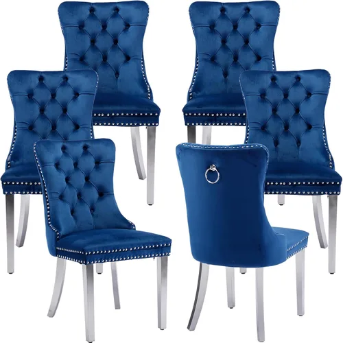 Miniatura 106 de ODUSE-DAILY - Juego de 4 sillas de cocina y comedor de terciopelo beige, tapizadas en tela, respaldo alto con alas, anilla metálica, estructura