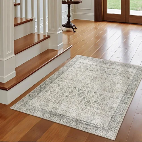 Miniatura 2 de Alfombra lavable de 2 x 3 pies, color beige floral, tapete para puerta de entrada interior, tapetes de cocina para piso, color blanco crema