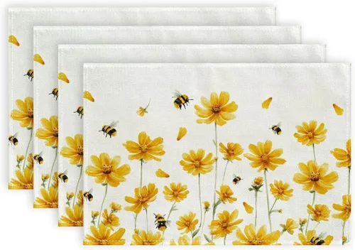 Miniatura 7 de GEEORY Daisy - Juego de 4 manteles individuales de primavera y verano de 12 x 18 pulgadas, diseño de flores silvestres, decoración rústica para Rosa