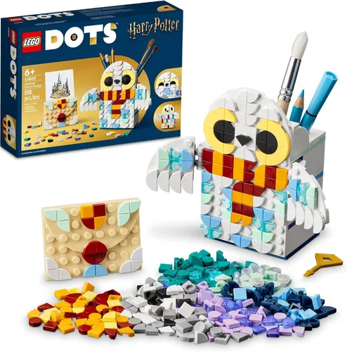 LEGO DOTS Harry Potter Hedwig Portalápices 41809, juego de manualidades para niños a partir de 6 años con soporte para lápices Hedwig The Owl y