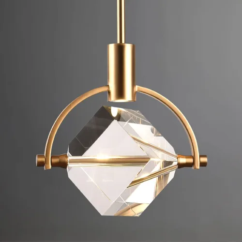 Lámpara colgante de latón, lámpara colgante de cristal en forma de cubo para isla de cocina, moderna pequeña lámpara colgante de techo regulable