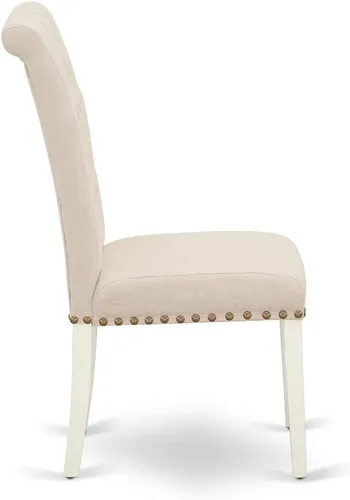 Miniatura 6 de East West Furniture ANBR3-LWH-02 Juego de mesa de comedor de 3 piezas contiene una mesa de comedor redonda con pedestal y 2 sillas tapizadas de tela