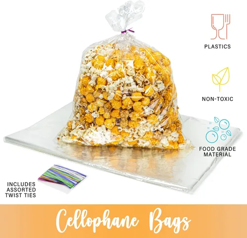 Miniatura 2 de TATTI Paquete de 100 bolsas de celofán grandes de plástico transparente de 12 x 16 pulgadas con lazos giratorios de 4 pulgadas, bolsas de plástico