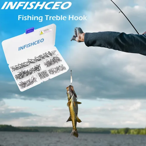 Miniatura 7 de Kit de ganchos agudos de pesca, ganchos de acero de alto carbono de gran tamaño, 3 ganchos curvados redondos fuertes y afilados con anillos