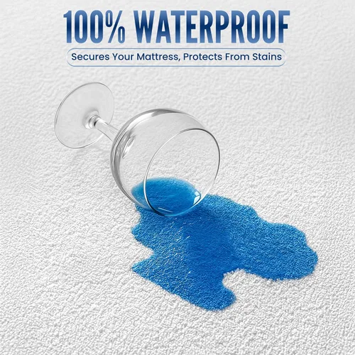 Miniatura 2 de LUX Décor - Protector de colchón de rizo completo 100 % impermeable, parte superior de tela de toalla suave, sin ruido, funda de colchón absorbente