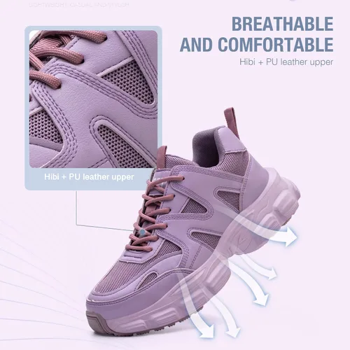 Miniatura 2 de Zapatos de seguridad para mujer y hombre, con puntera de acero, ligeros, transpirables, morados, negros, zapatos de trabajo, zapatos industriales