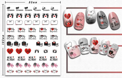 Miniatura 4 de Calcomanías de uñas para San Valentín, 3D autoadhesivas, lindas calcomanías de uñas, calcomanías románticas de amor, corazón de dibujos animados