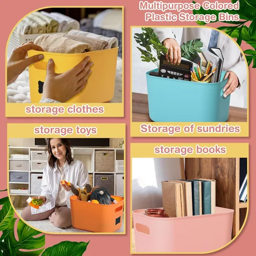 Miniatura 6 de Thyle Paquete de 12 contenedores de almacenamiento clásicos de plástico coloridos con tapas, contenedor de almacenamiento apilable de 7 cuartos