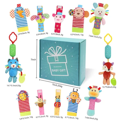 Miniatura 8 de Sonajero colgante para bebé, sonajero de muñeca, calcetín sonajero buscador de pies, juguete de sonajero de manos y pies, regalo para recién