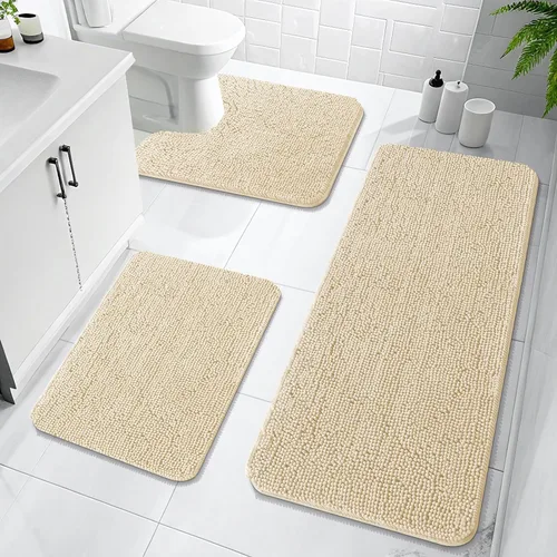 Miniatura 7 de OLANLY Juego de Alfombras de Baño de 3 Piezas, Tapetes de Baño de Chenilla Suave y Absorbente y Alfombra de Contorno en Forma de U para Inodoro