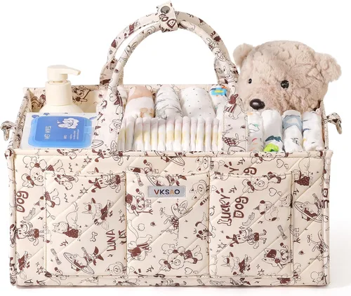 Miniatura 10 de Organizador de pañales extra grande – Cesta de almacenamiento grande para guardería con bolsillo con cremallera, correa para el hombro y ganchos