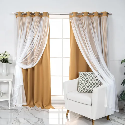 Miniatura 54 de Best Home Fashion Juego de 2 paneles de ventana de tul de encaje con aislamiento térmico y ojales de níquel de acero inoxidable para dormitorio