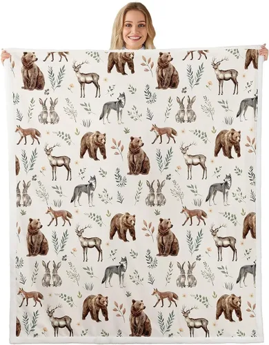 Miniatura 42 de Erosebridal Manta de vellón de animales del bosque, 40 x 50 pulgadas, con temática de caza de osos, ciervos, lobos, manta de felpa mullida
