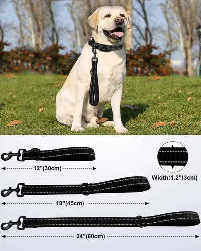 Miniatura 2 de Joytale Correa corta fuerte para perro de 18 pulgadas, 1.2 pulgadas de ancho, resistente, mango acolchado para control de tráfico, correa Negro