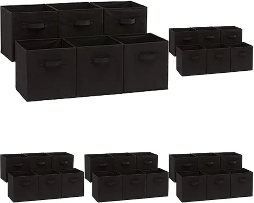 Miniatura 11 de Amazon Basics Contenedores de Almacenamiento Organizadores de Cubo con Asas, Tela Plegable, Paquete de 6, 10.5"x10.5"x11", Blanco/Gris Claro