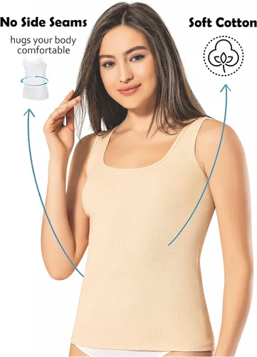 Miniatura 15 de VAVONNE Camiseta sin mangas tipo camisola para mujer, toda de algodón, aireada, suave y cómoda