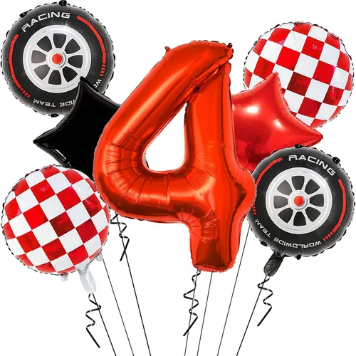 Miniatura 10 de Globos de auto de carreras para decoración de cumpleaños – Globos rojos de Mylar número 1 de 40 pulgadas – Globos rojos de aluminio rojo