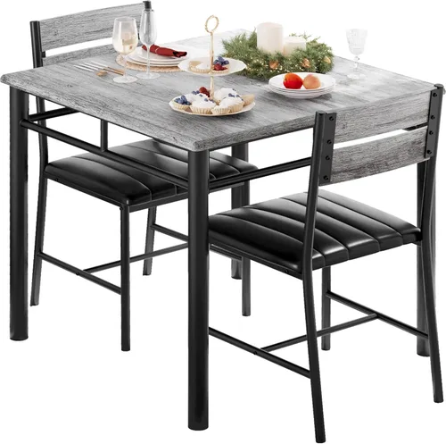 Miniatura 10 de IRONCK Juego de mesa de comedor para 2, mesa de cocina pequeña con sillas tapizadas, juego de mesa de comedor para cocina y comedor, juego de Marrón