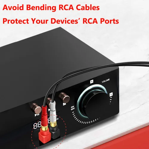 Miniatura 7 de Conectores RCA macho a hembra en ángulo recto, paquete de 12 adaptadores RCA M/F de 90 grados, codo chapado en oro (6 negros + 6 rojos)